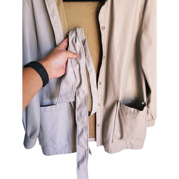 H by Halston Belted Faux Leather Shacket XS Beige Pockets Fall Layer Neutral - Picture 5 of 6